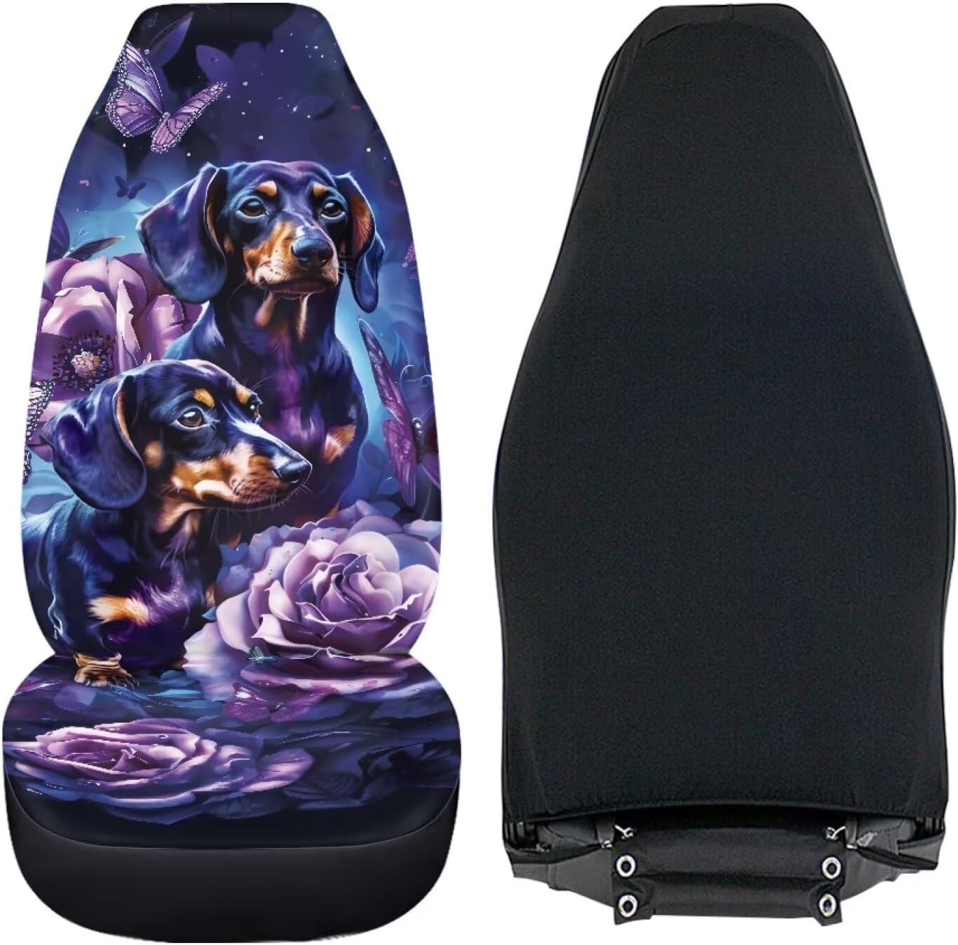 Xoenoiee Dachshund Purple Butterfly Floral Print 2 PCS Auto Seat Cover Ultra Soft High Back Bucket Car Front Seat Covers Universal Fit for SUV Sedan Van