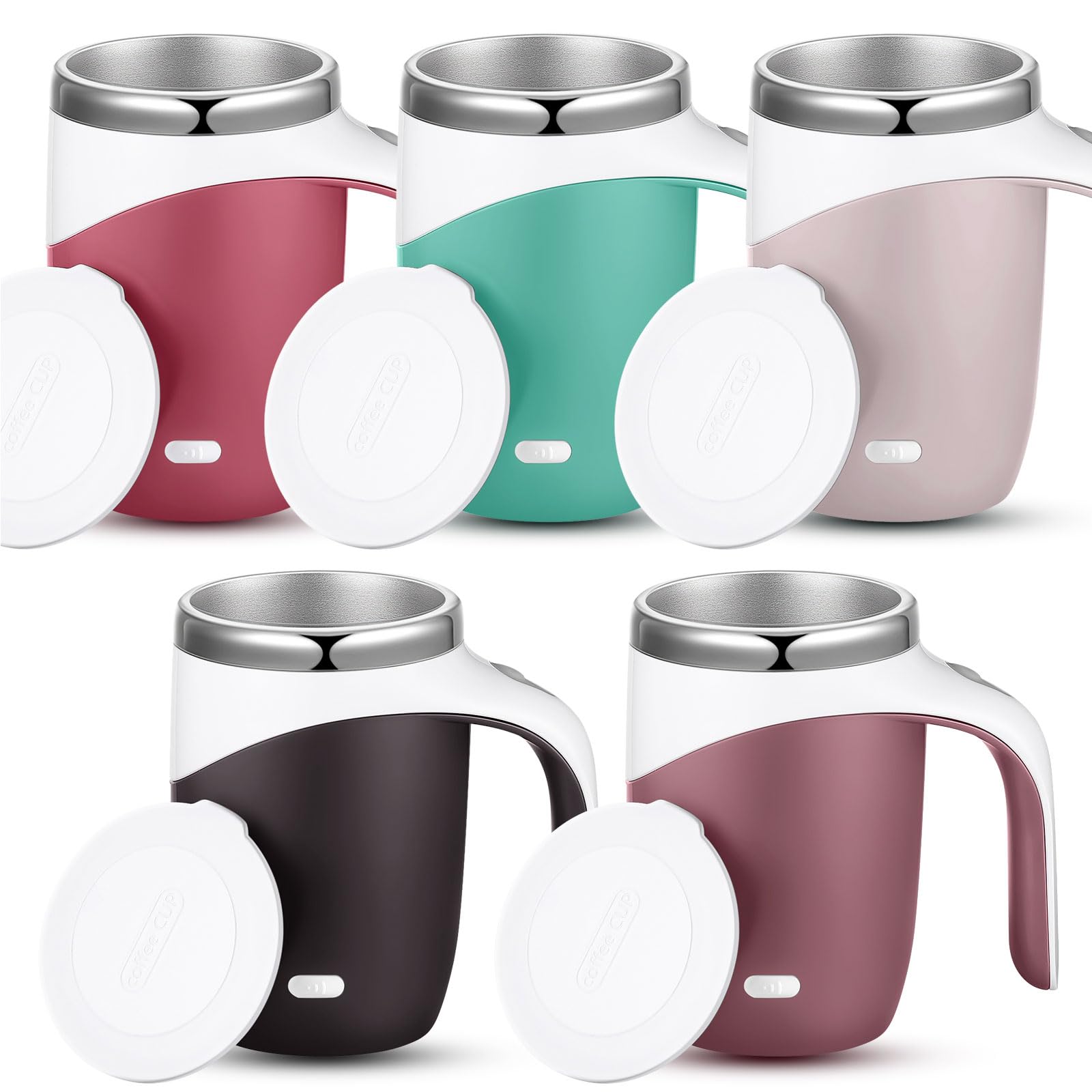 Patelai 5 Pack Self Stirring Coffee Mug Bulk Mixing Cup 13.5oz Stainless Steel Automatic Travel Stirring Mug Gift for Men Woman Employee Birthday Christmas Gift(Trendy Color)