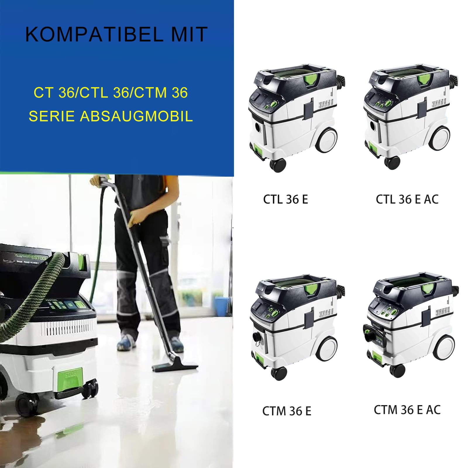 8 sacchetti per aspirapolvere Festool CT 36 / CTM 36 E/CTL 36 E CLEANTEC, grande capacità sacchetto filtro Dust Extractor ricambi accessori SC FIS-CT 36
