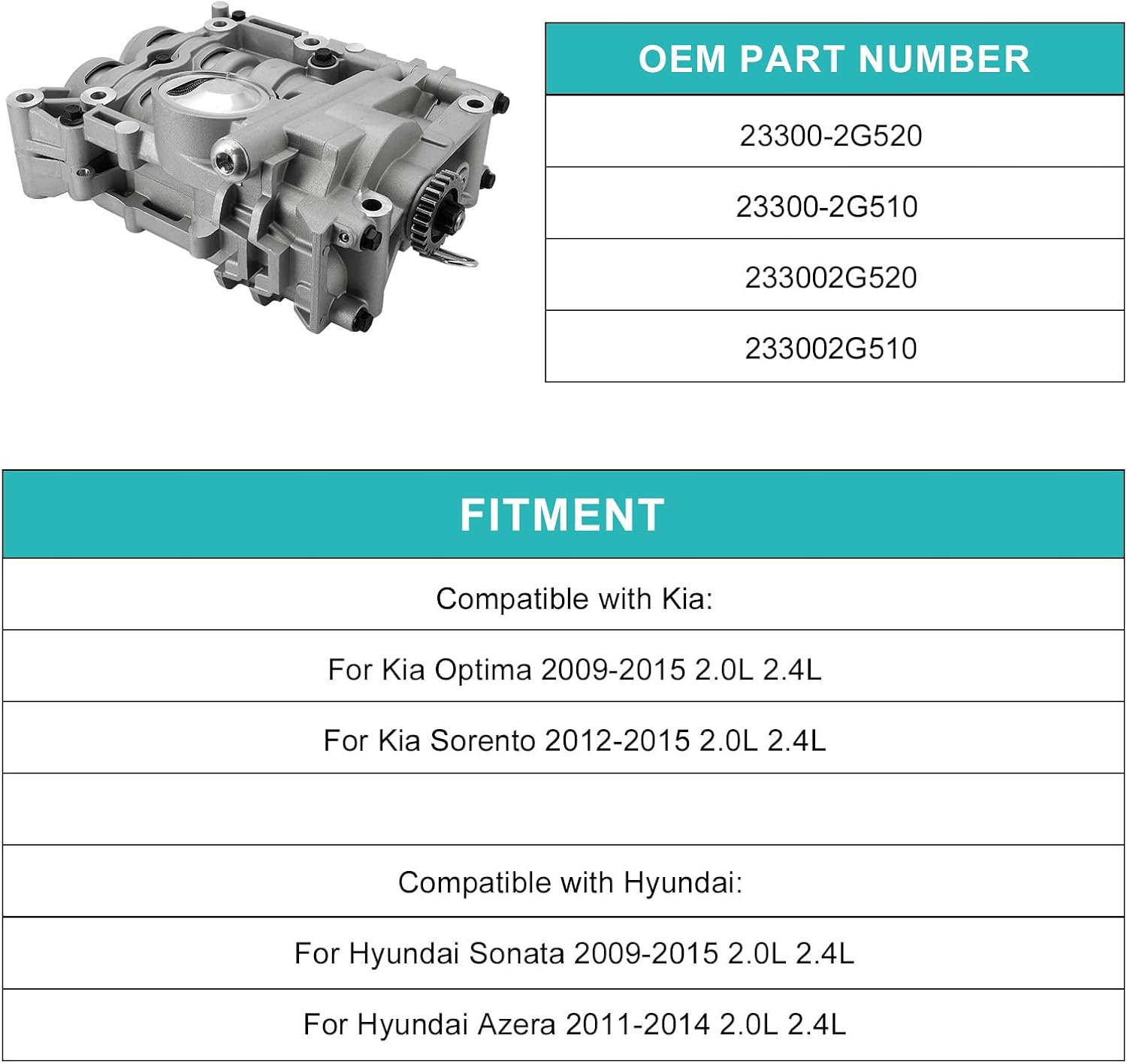23300-2G520 Engine Balance axis Oil Pump (2.0L 2.4L) For Kia Optima 2009-2015, Sorento 2012-2015, Hyundai Sonata 2009-2015, Azera 2011-2014 23300-2G510