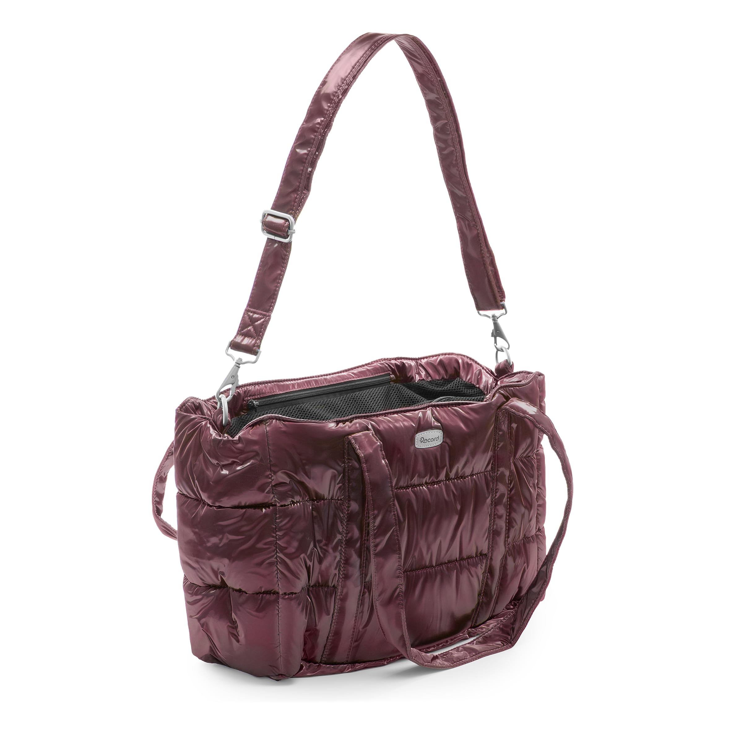Record - Borsa trasportino Subzero per cani e gatti. Traportino per Cani in poliestere resistente con effetto cangiante. Tracolla removibile, fondo e tasca interna con zip | Rosso, 42,5 x 20 x 29 cm