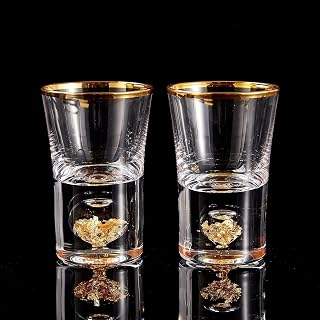DUJUST Schnapsgläser 4cl, Kristallgläser, verziert mit 24-karätigen Blattgoldflocken, Coole & Niedliche shotgläser, BPA-frei und bleifrei, Raumdekoration – 2 Stück