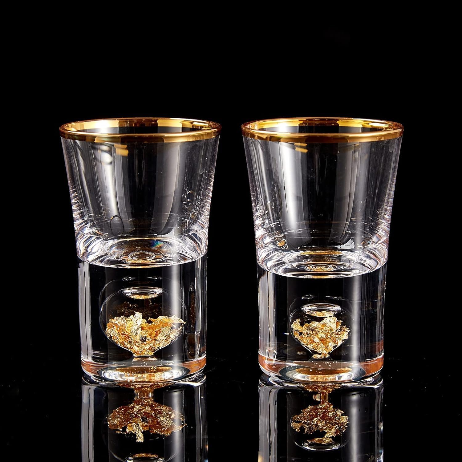 DUJUST Crystal Shot Glasses with 24K Gold Leaf Flakes (1.5oz/45ml) - 2pcs