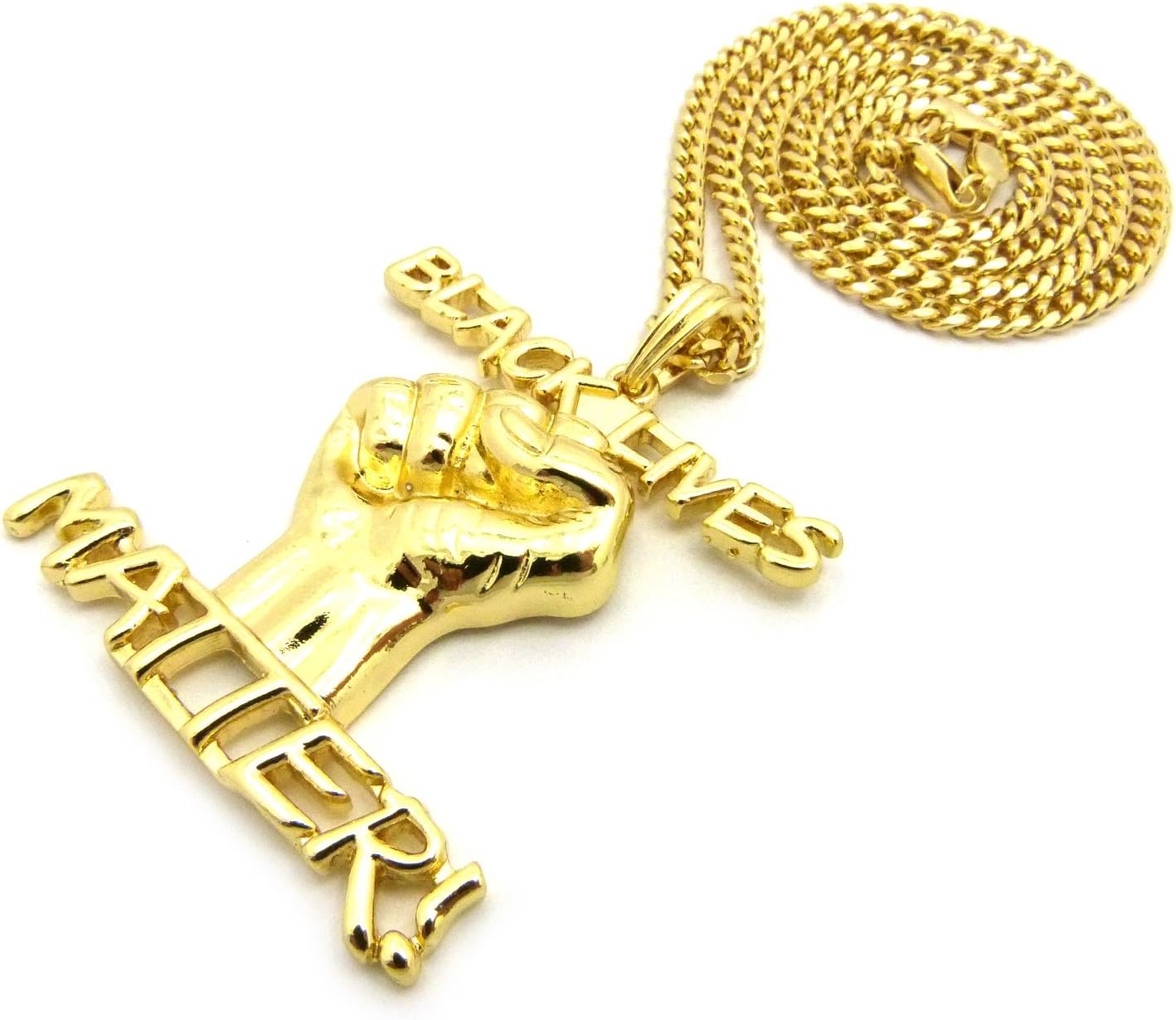 CBC Crown Black Lives Matter Fist Pendant in 24" Inches 2mm Box Chain or 3mm Cuban Chain