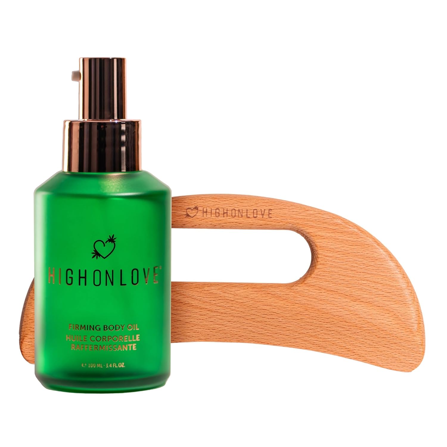 High On Love Anti-Aging Bundle - $78 Value - Firming Body Oil + Gua Sha - Hydrating Anti Wrinkle Treatment for Loose Skin & Cellulite (Vegan, Cruelty Free)