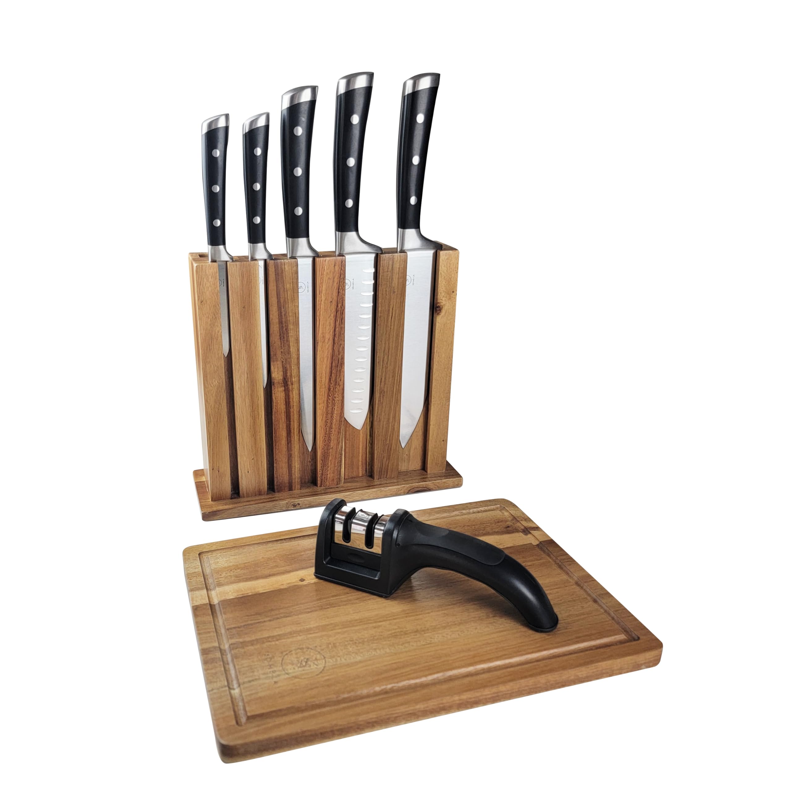 SO-ME-LA 8-PIECE KNIFE SET WITH INTEGRATED CUTTING BOARD & SHARPENER