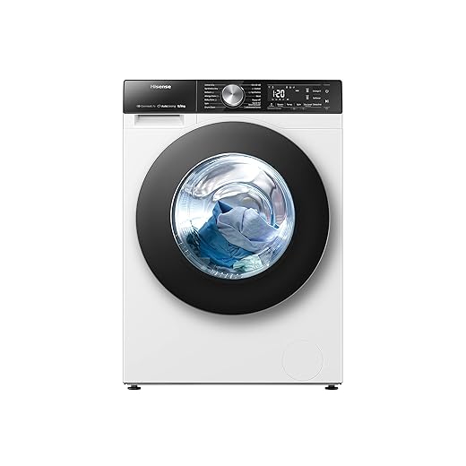 Hisense WF5S1045BW - Washing Machine with Steam, WiFi Connectivity, Front Load 10 kg, Washing Machine, 1400 RPM, Efficient Inverter Motor, Anti-Vibration System, XL Door, Large LED Display