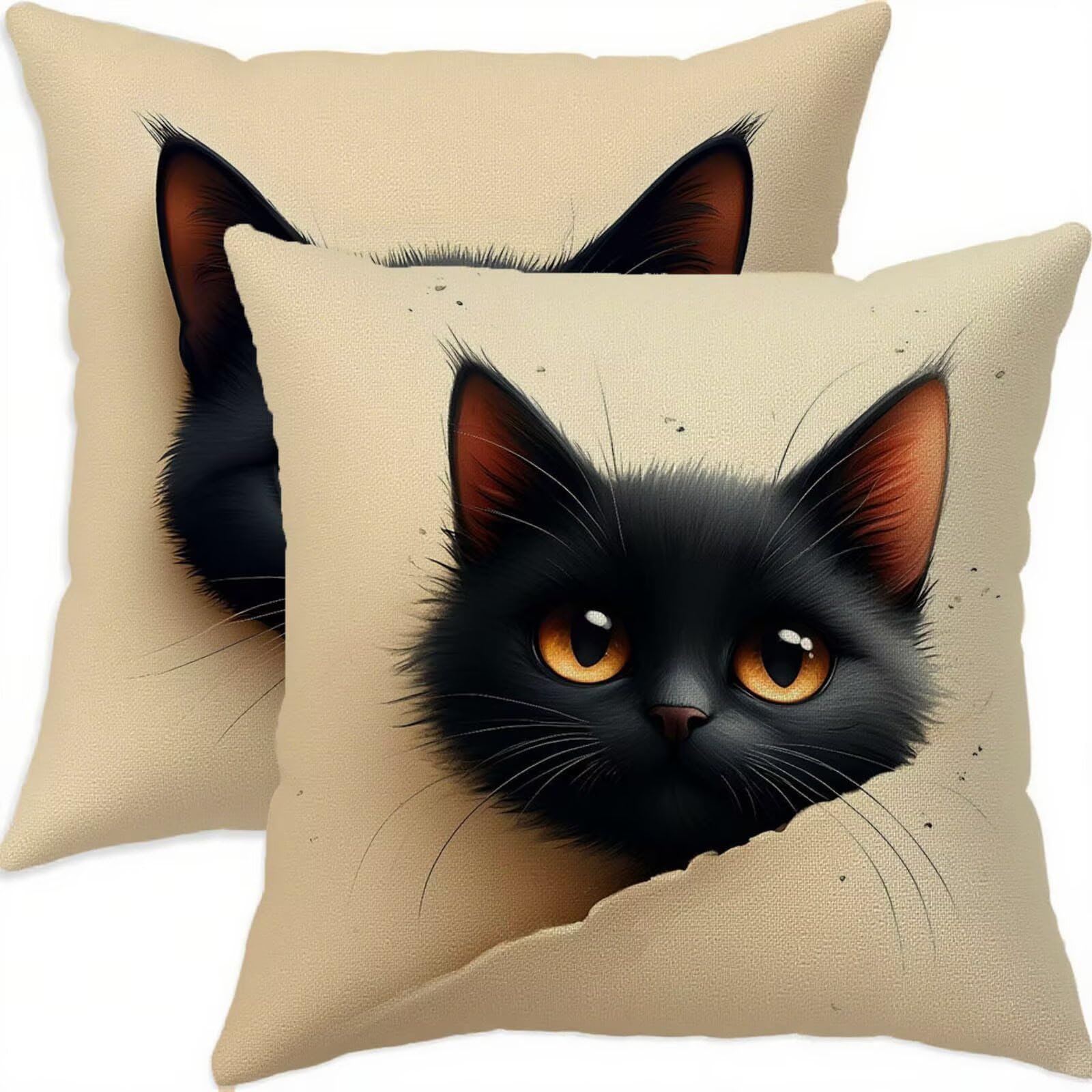 Housse coussin 60x60cm imperméable double face en lin noir x2