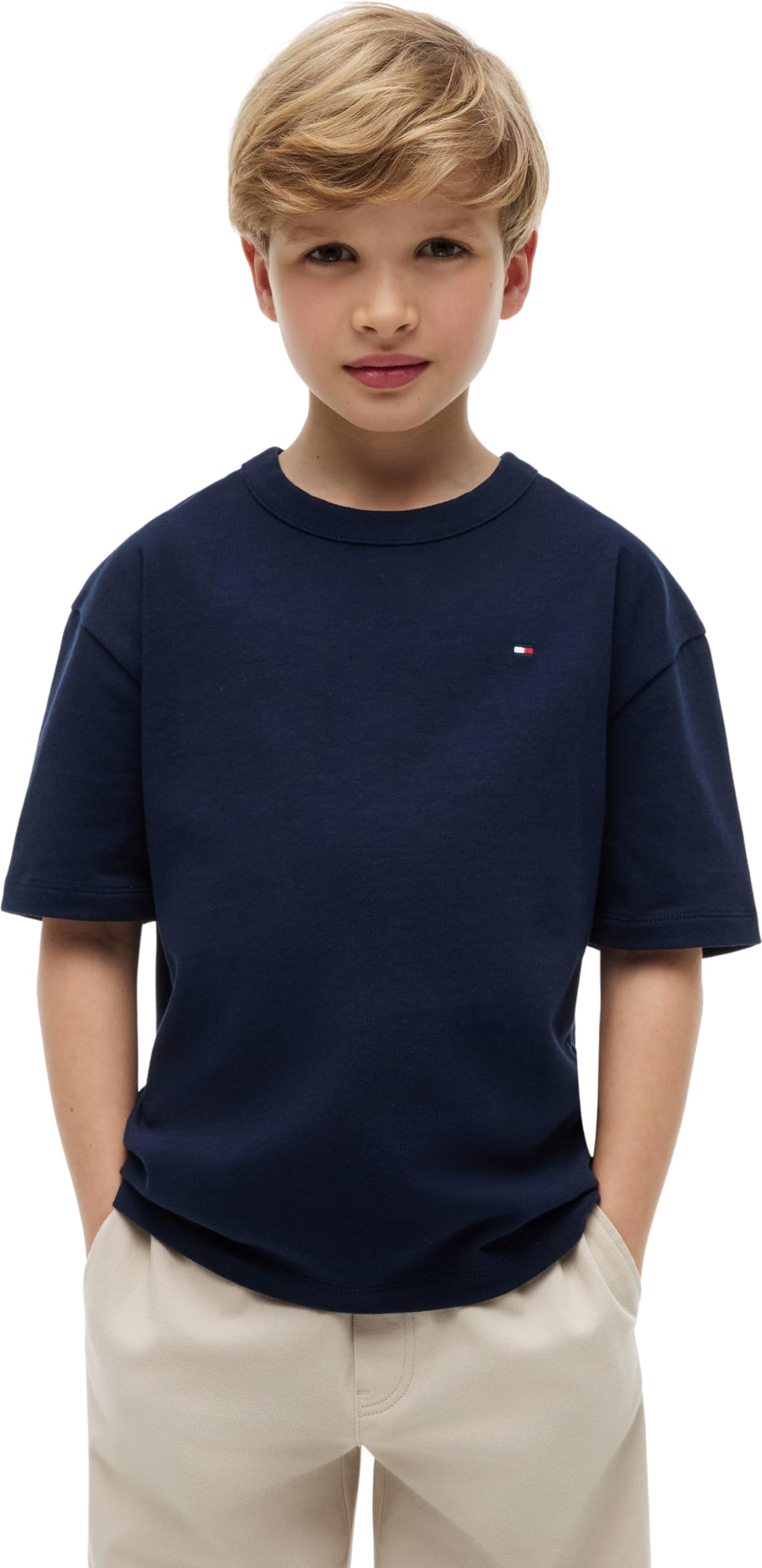 Tommy Hilfiger Boy's Script Graphic T-Shirt Ss KB0KB10515 Other T-Shirts, Blue (Dark Night Navy), 7 Years