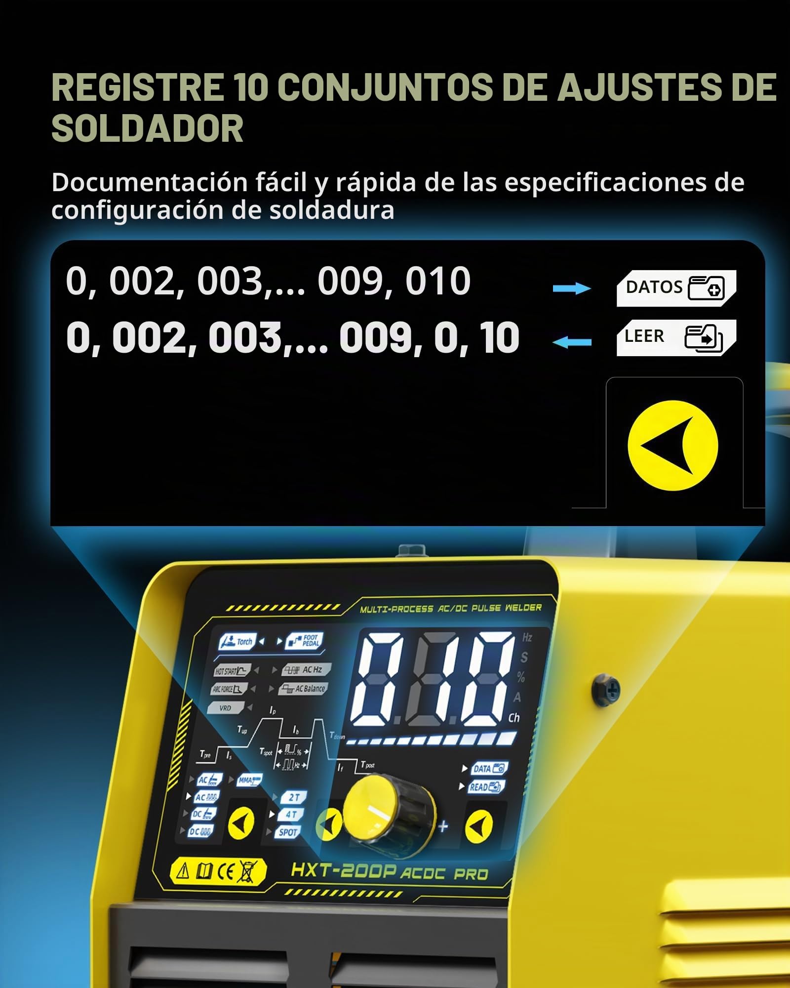 Haxiaoer TIG - Soldadora AC DC 200 A, 7 en 1 multifunción AC TIG/DC WIG/MMAE hand/argón/soldadura por puntos, pantalla LED digital con accesorios para aluminio y acero