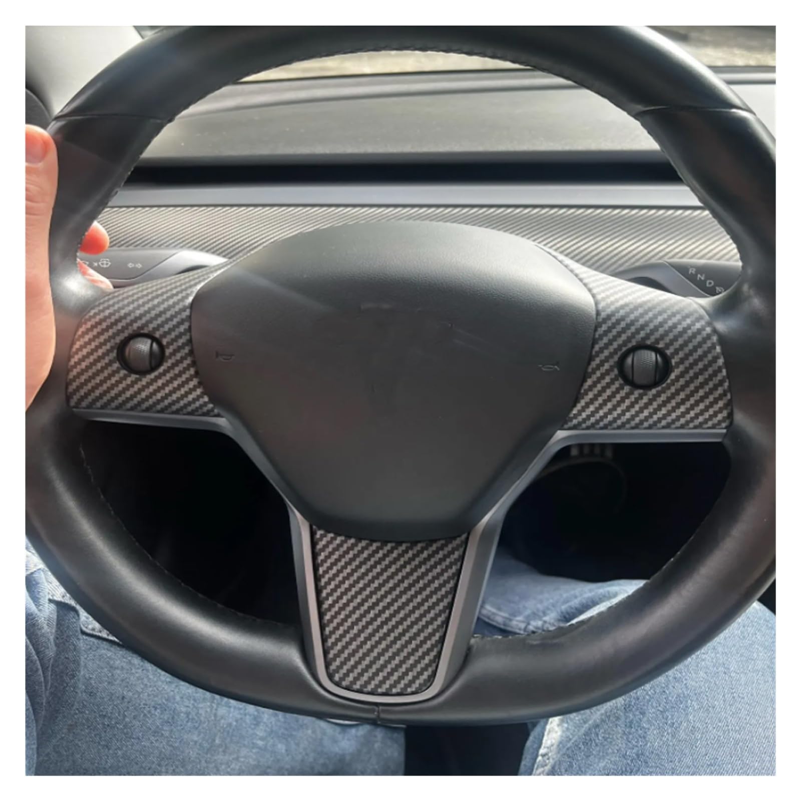 for Tesla Modell 3 2016-2023 Modell Y 2019-2023 3 Teile/Satz ABS Auto Lenkrad Panel Dekoration Abdeckung Trim Zubehör(Wood Grain Black)