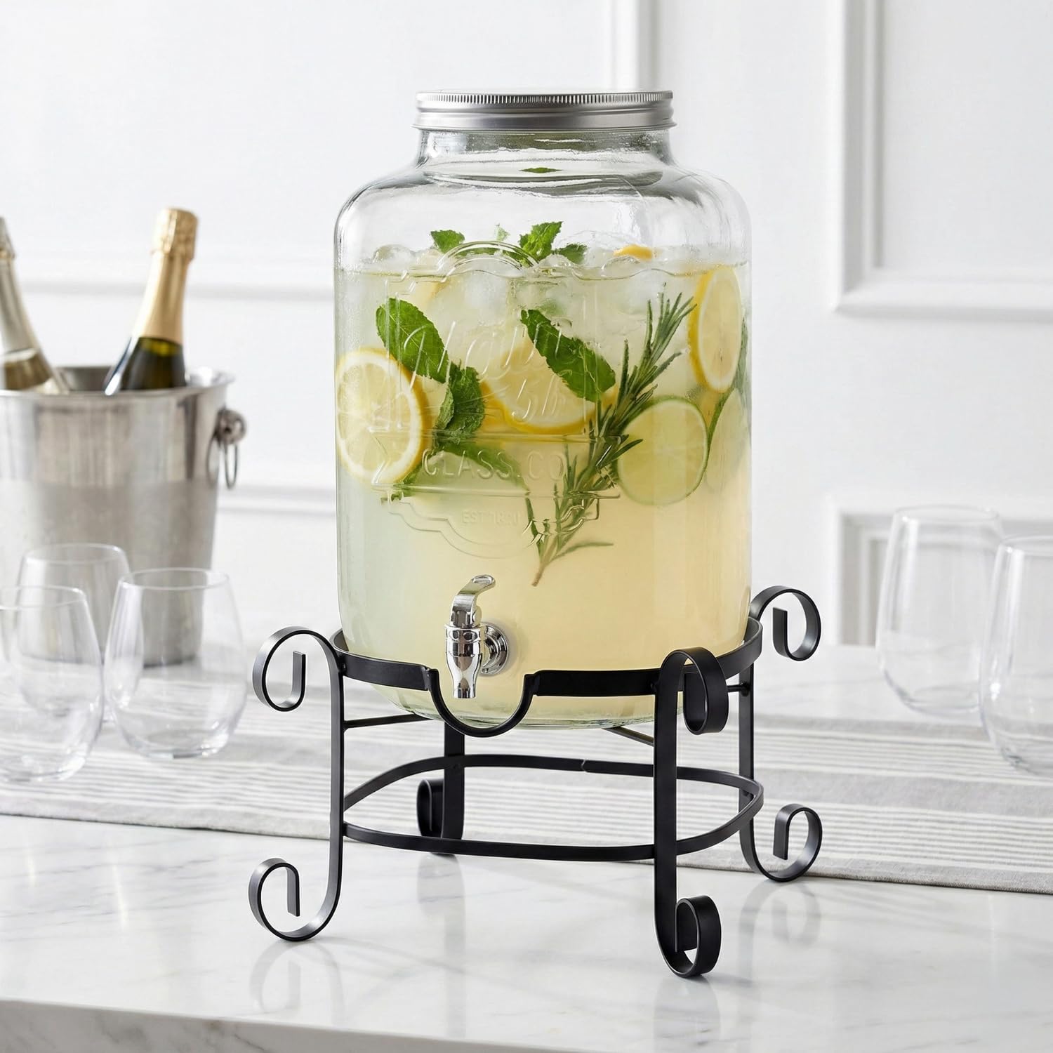 Amazon.com | Style Setter Beverage Dispenser Cold Drink Dispenser w/ 3- Gallon Capacity Glass Jug, Metal Stand & Leak-Proof Acrylic Spigot Great  for Parties, Weddings & More: Iced Beverage Dispensers