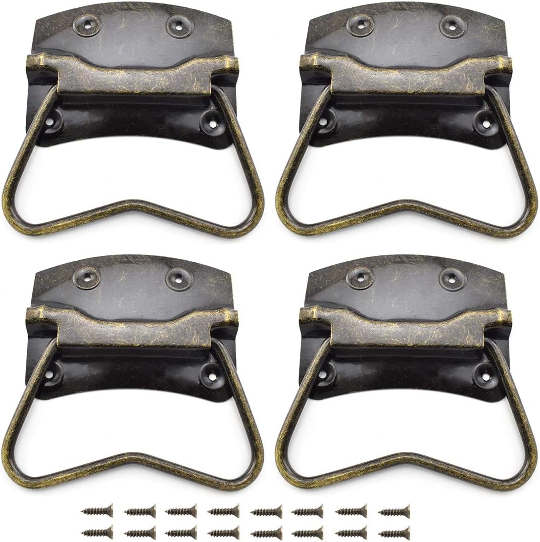 SDTC Tech 4 Pack Antique Bronze Wooden Box Puller Handles Side Panel Mounted for Suitcase Toolbox Cabinet Jewelry Box (103 x 103 x 87mm)