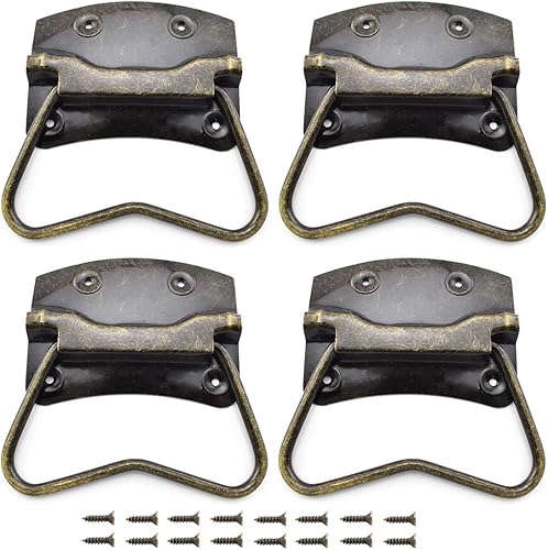 SDTC Tech Paquete de 4 tiradores de caja de madera de bronce antiguo, panel lateral montado para maleta, caja de herramientas, gabinete, joyero