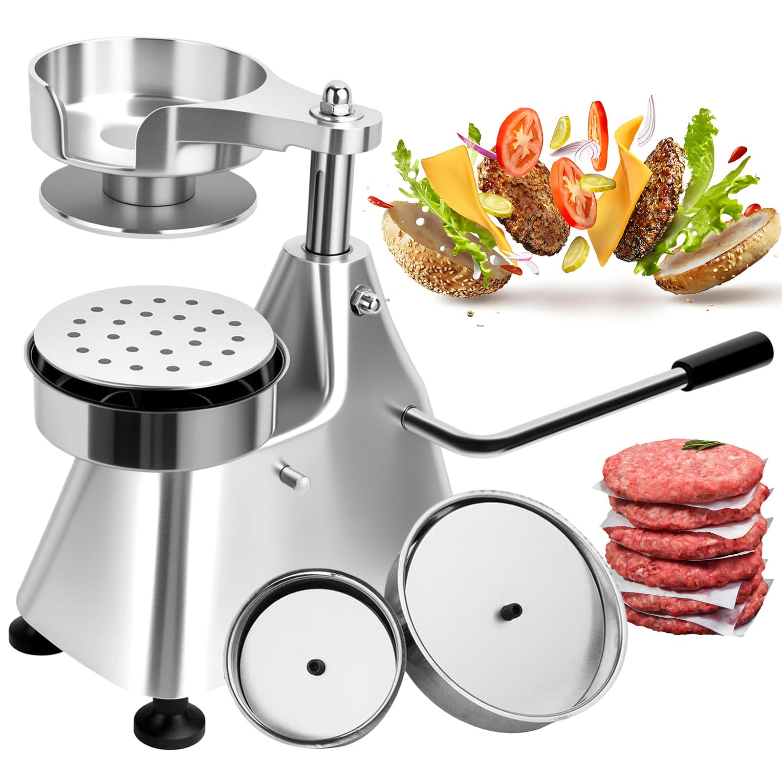 Burger Patty Maker, robuste Edelstahl-Schüsselpresse für 4-6 Zoll Hamburger Patties, inklusive 1200 Patty Papers für perfekte Fleischformung