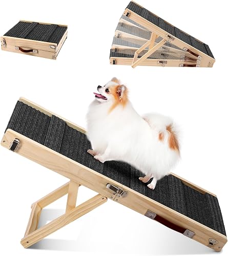 Small Dog Ramp, Dog Ramp for Bed, 11" W Foldable Pet Ramps for Small Dogs to Get on Couch Car - Adjustable from 10" to 19"- 32" Long with Non-Slip Mat for Dog Cat Climbing