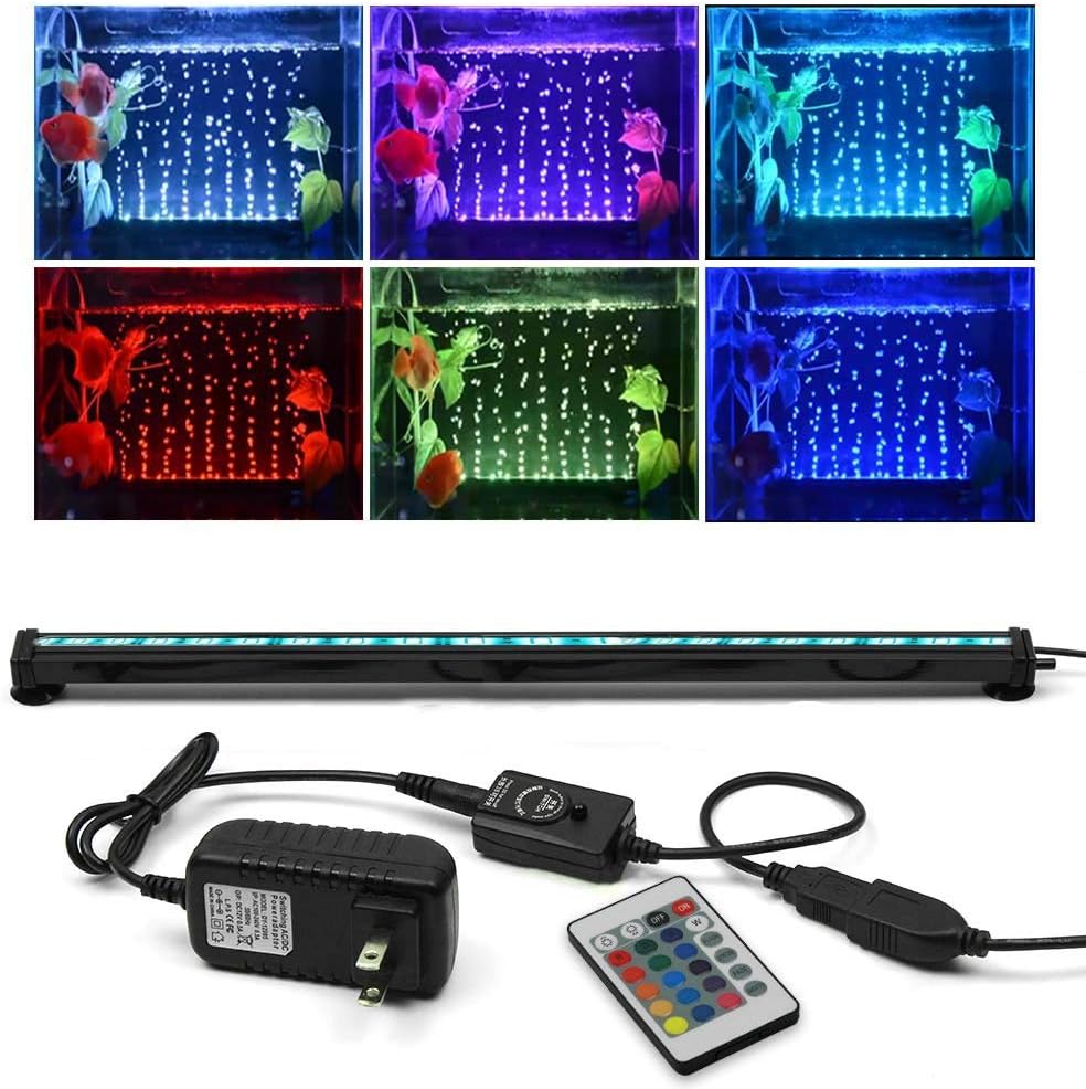 KAPATA Aquarium Bubbler with Light , Fish Tank Light Underwater LED Lighting with 24key Controller 16 Colors and 4 Color Changing Modes for Fish Tank 52CM/21inch