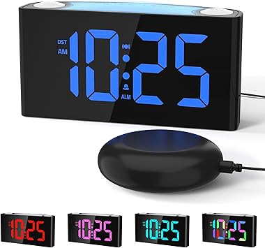 Mesqool Vibrating Alarm Clock for Heavy Sleepers Bed Shaker, 3 Wake Modes, 8-Color Light, RGB Display & Dual USB Great for Seniors & Deaf