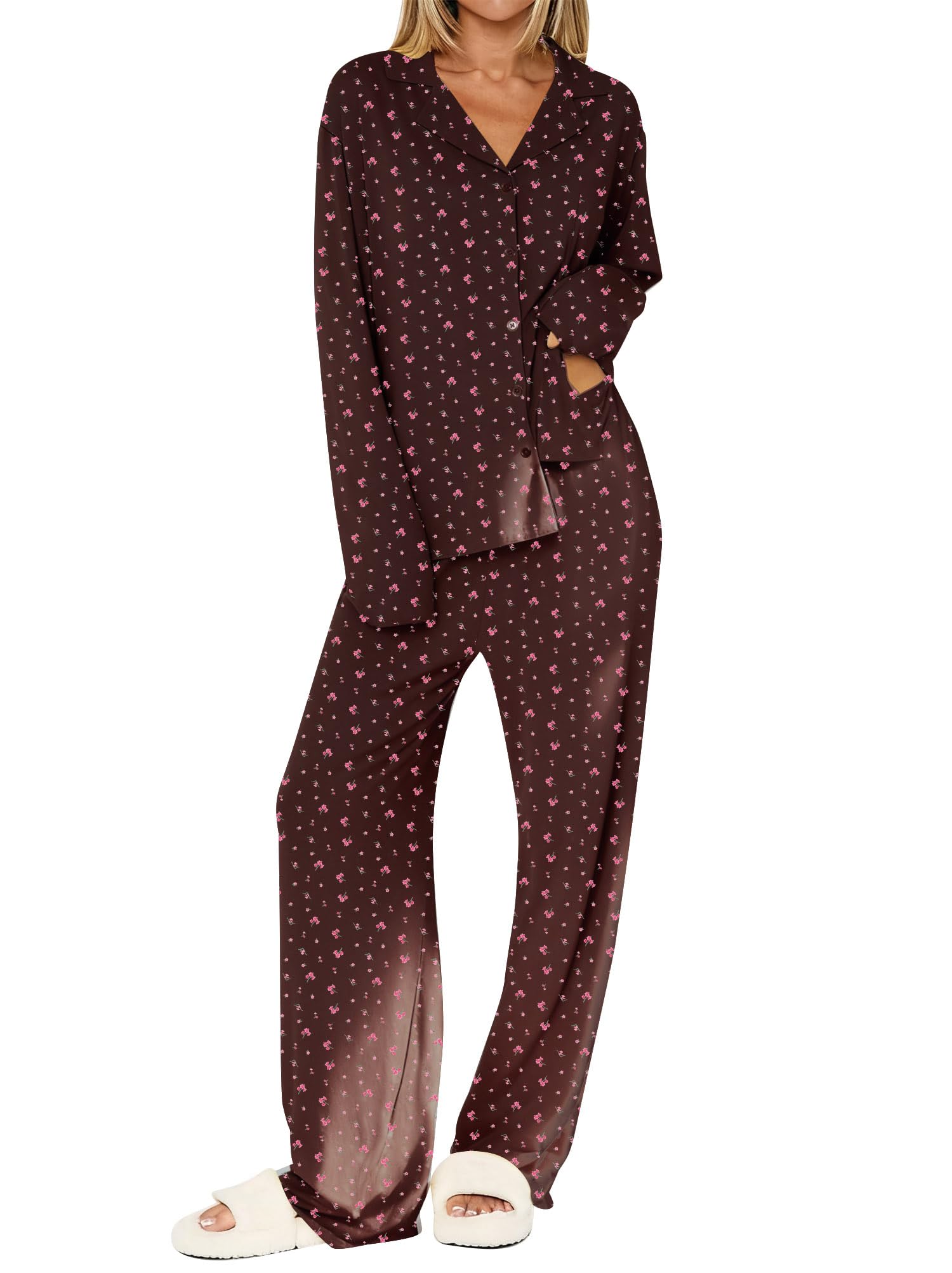 Dressmine Ladies Long Sleeve Cute Pajama Sets 2 Piece Fall Outfits