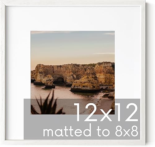 HAUS AND HUES Marco de fotos de roble macizo de 12 x 12 pulgadas, marco de fotos de 8 x 8 pulgadas, marco de fotos de 12 x 12 pulgadas con paspartú,