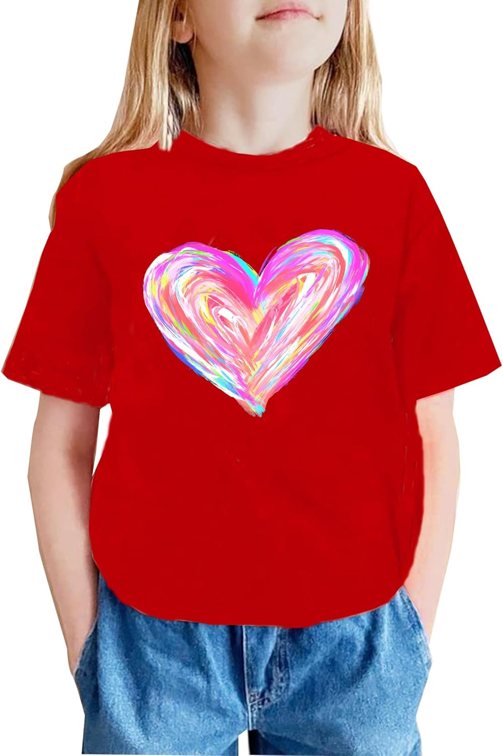 Valentines Heart Shirts for Baby Boy Girl Love Heart Graphic Tees T-Shirt Infant Toddler Short Sleeve Tops(Red-1, 4Years)