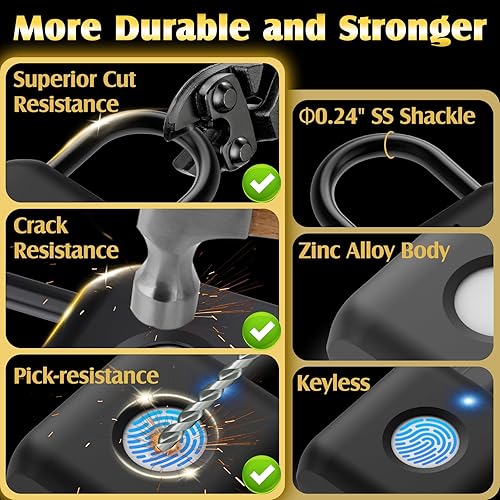 Miniatura 4 de Pothunder Candado de huellas dactilares, candado inteligente, cerradura de casillero, cerradura de combinación, bloqueo de huellas dactilares con