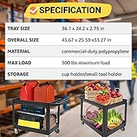 Vista 4 de Carrito de servicio de 2 estantes, capacidad de 500 libras, mango de almacenamiento, para almacén/garaje/limpieza/fabricación/cocina/oficina, 45 x