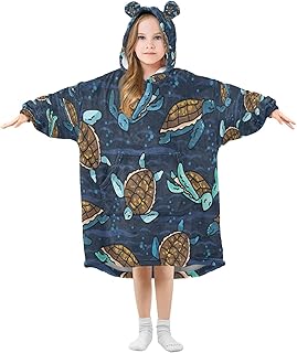 YETTASBIN Sea Turtle Wearable Blanket Hoodie for Kids, Oversized Soft Cozy Flannel Sweatshirt Blanket with Pocket
