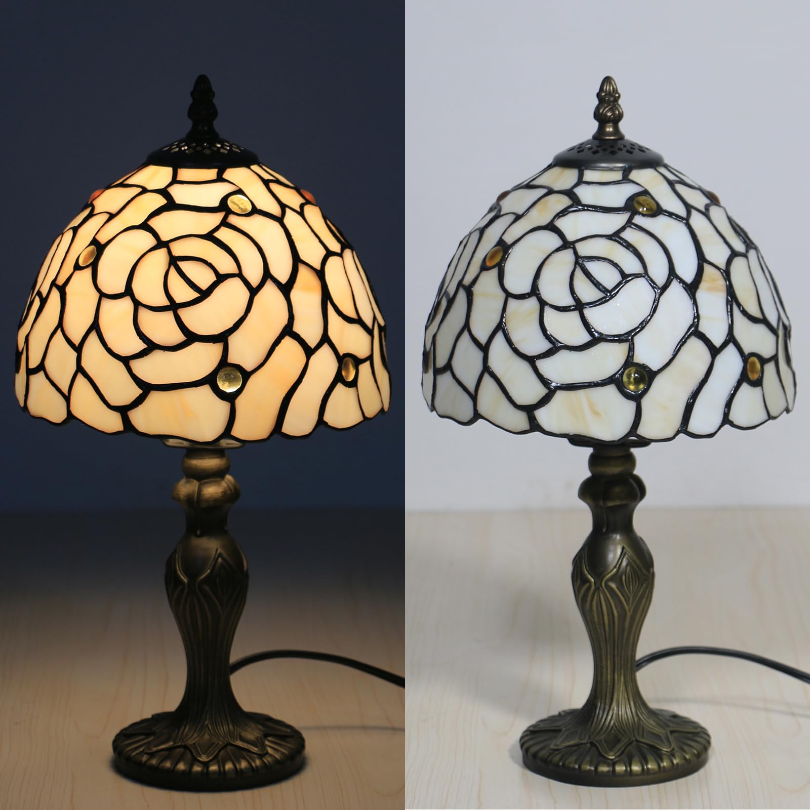 Lampada Tiffany da Tavolo con Paralume in Vetro Colorato per Soggiorno, Camera da Letto, Studio e Tavolino da Caffè