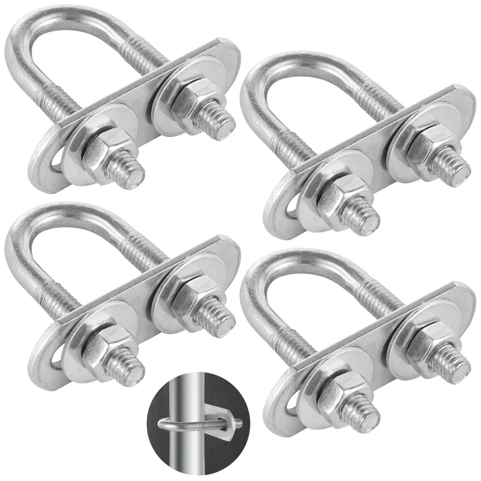 4-Piece M6 Round U Bolts Set, Stainless Steel U Clamp Bolts, 16Mm/0.63 Inner Width, 46Mm/1.81 Length with Nuts, Washers, Frame Plates for Pipe Attachment