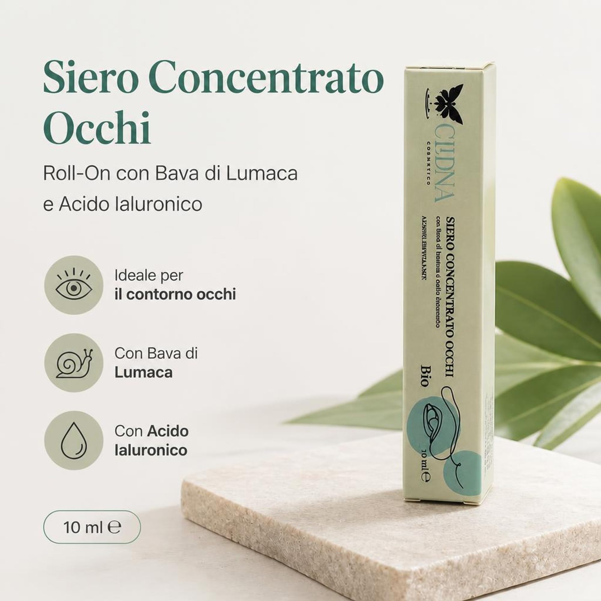 Contorno Occhi Antirughe | Siero Concentrato con Bava di Lumaca e Acido Ialuronico | Roll-On ad Azione Esfoliante, Elasticizzante e Anti-Borse | Formula Bio Naturale | 10ml Made in italy