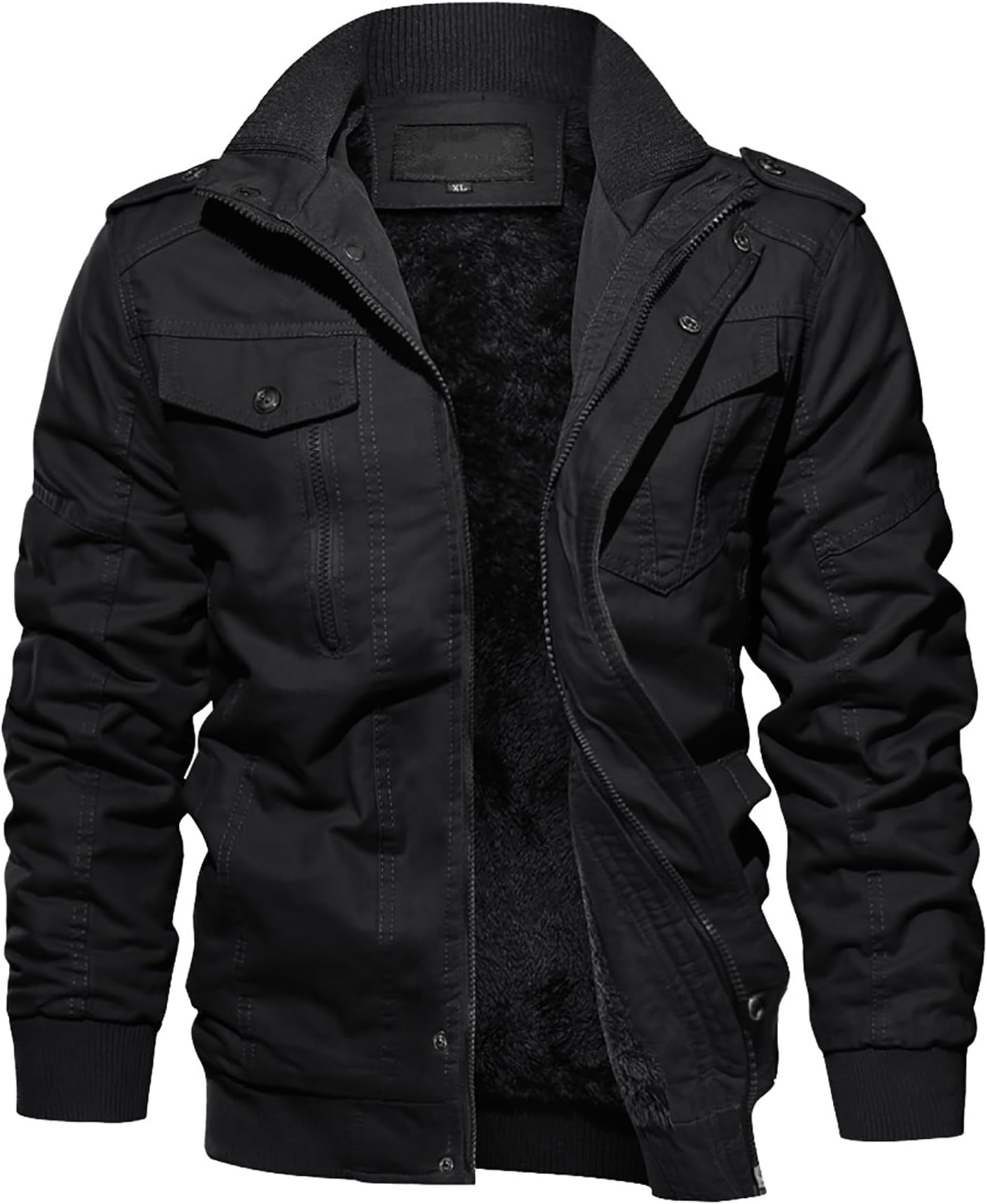 Men's Winter Jacket with Multi Pockets Zip Front Thick Thermal Fleece Lined Coat Work Cargo Jacket for Men