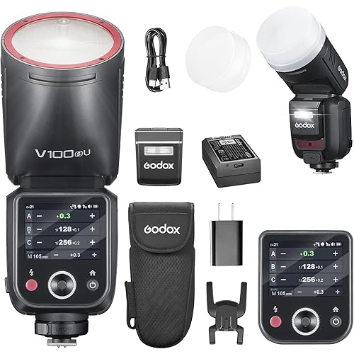 GODOX V100S U Flash V100-S USA 100w Round Head Touchscreen Flash for Sony, 2.4G Wireless with External Flash and Global Shutter Flash Sync 1/80000s,Built-in Lithium Battery(USA Version)