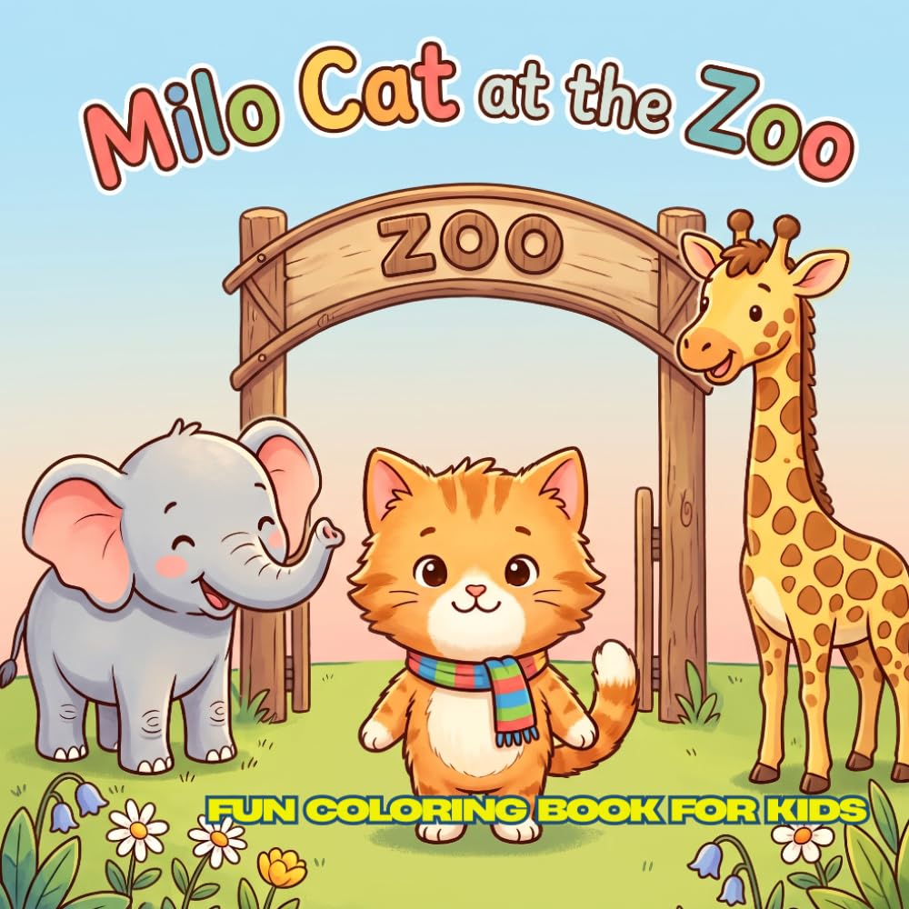 Milo Cat at the Zoo: 30 Cute and Easy Zoo Coloring Pages for Kids Ages 4–12 | 8.5 x 8.5 Inches | Simple Animal Adventures with Milo the Cat