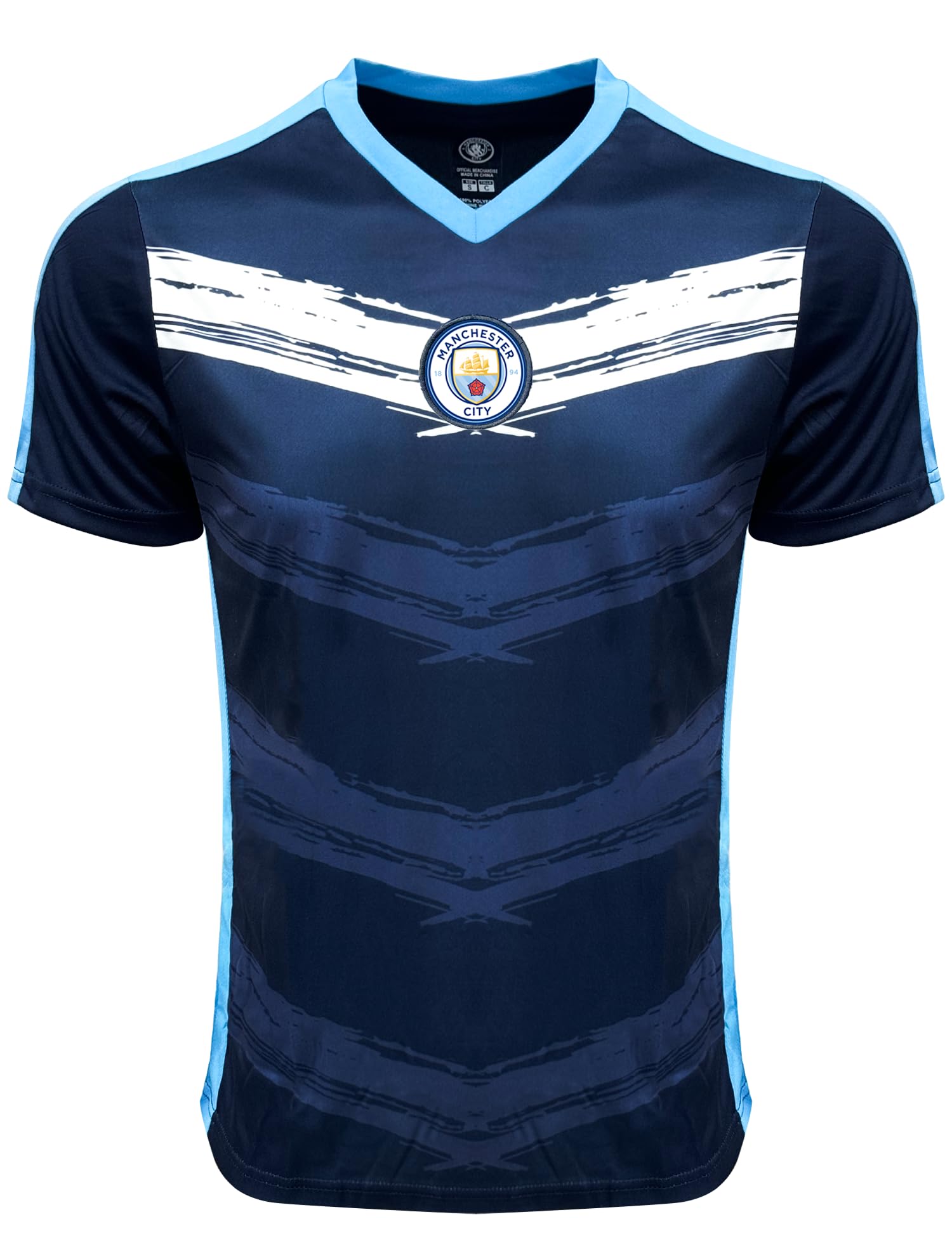 Men's Manchester City Performance Jersey, Licensed Short Sleeve M. City Shirt, Blue, Large