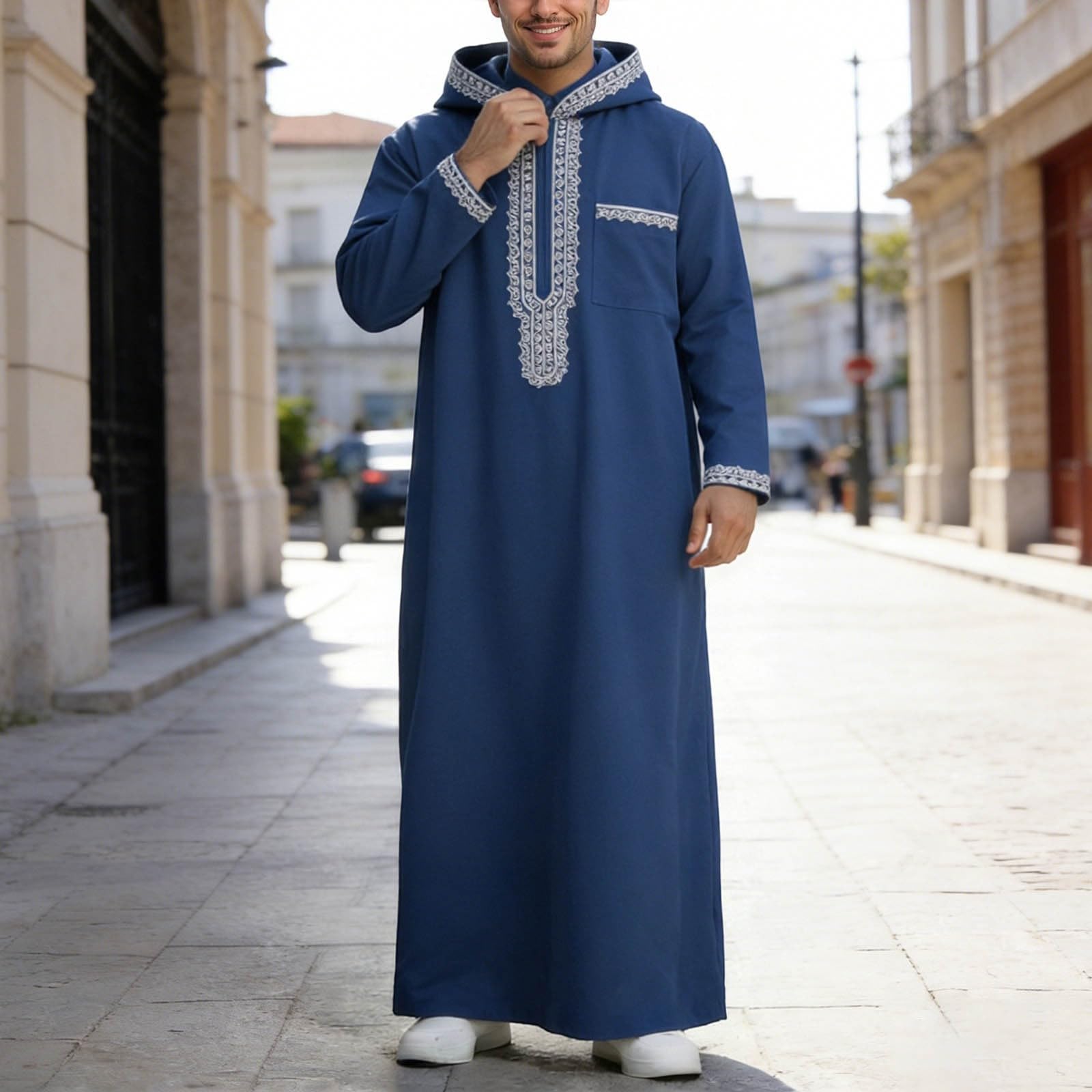 Kaftan męska koszula z długim rękawem Abaya z długim rękawem z kapturem, oddychająca, modlitewna dla mężczyzn, islamska, afgańska, arabska, sukienka muzułmańska