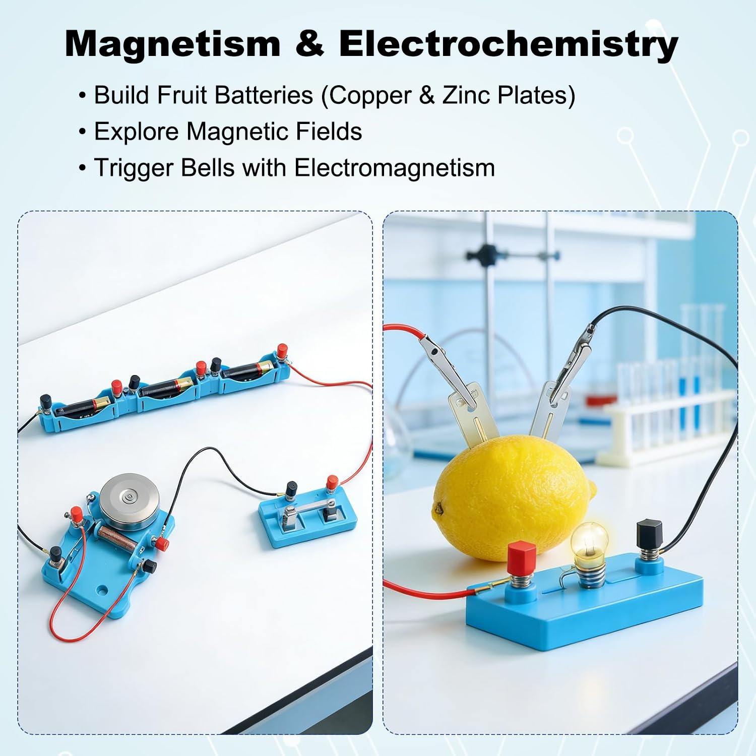 Kits de Experimentos de Circuito y Magnetismo, Electromagnetismo Kit, JEscuela Imanes Experimento Educación Proyectos de Física, 132 pcs con Instrucciones de Funcionamiento