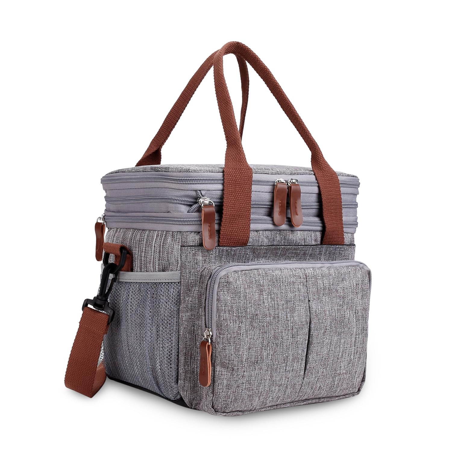 MEYTEILAY Lunch Bag for Women Men Expandable Double Deck Lunch Box Large Lunch Bags Leakproof Insulated Reusable Lunch Cooler Bag（Gray）