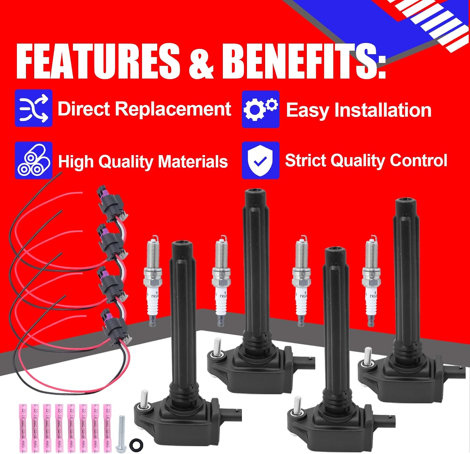 SMMS 4PCS Ignition Coil Spark Plugs Kit for Chrysler, for Dodge, for Honda, for Hyundai, for Jeep, for Kia, for Mitsubishi, for Ram, 2008-2020 Replaces OE: 05149168AI + 93175 + 13587326