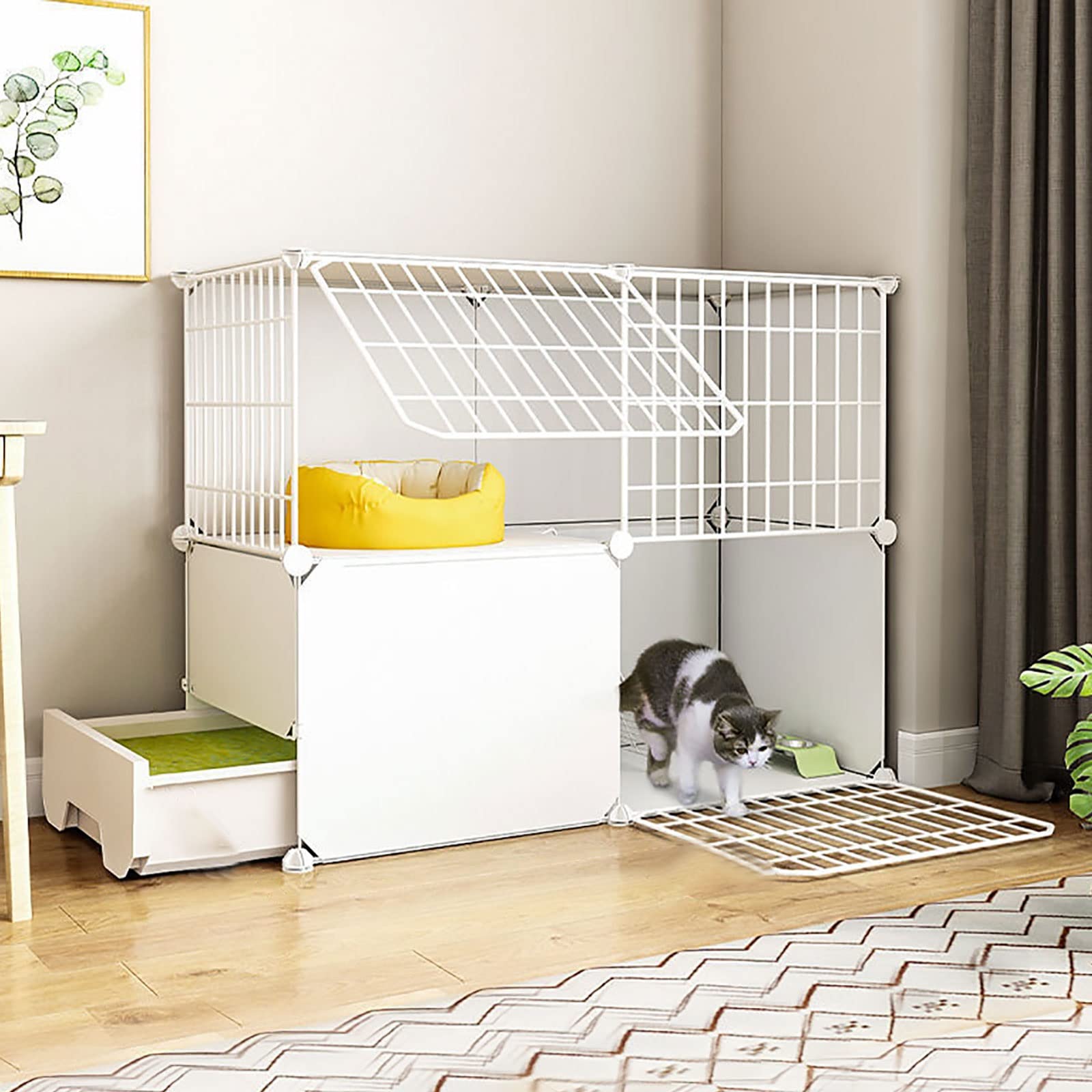 asdchZen Cat Cage Indoor Diy Cat Cages Playpen Detachable Metal Wire Kitten Cage Pet Cat Enclosures With Door For Kitten Small Animals,White-95x37x73cm