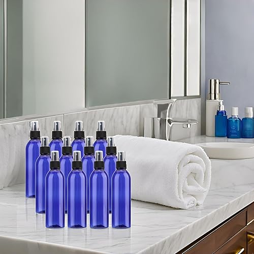 Miniatura 6 de Tosnail Paquete de 12 botellas de spray de plástico de 8 onzas con pulverizador de niebla fina negro, azul