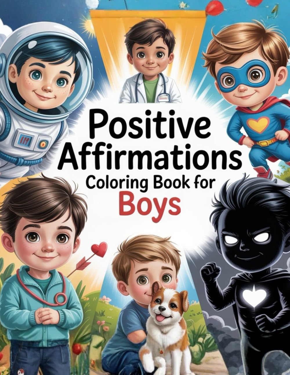 POSITIVE AFFIRMATIONS COLORING BOOK FOR BOYS: Motivational Coloring Pages to Inspire Strong and Kind Boys