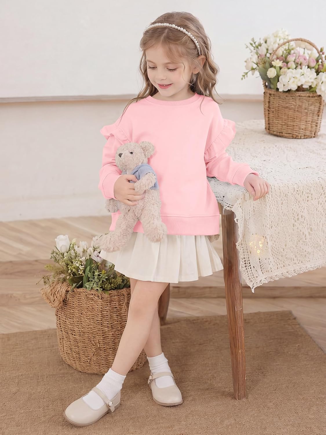 Haloumoning Toddler Baby Girl Ruffle Long Sleeve Pullover Sweatshirts 9M-8Y