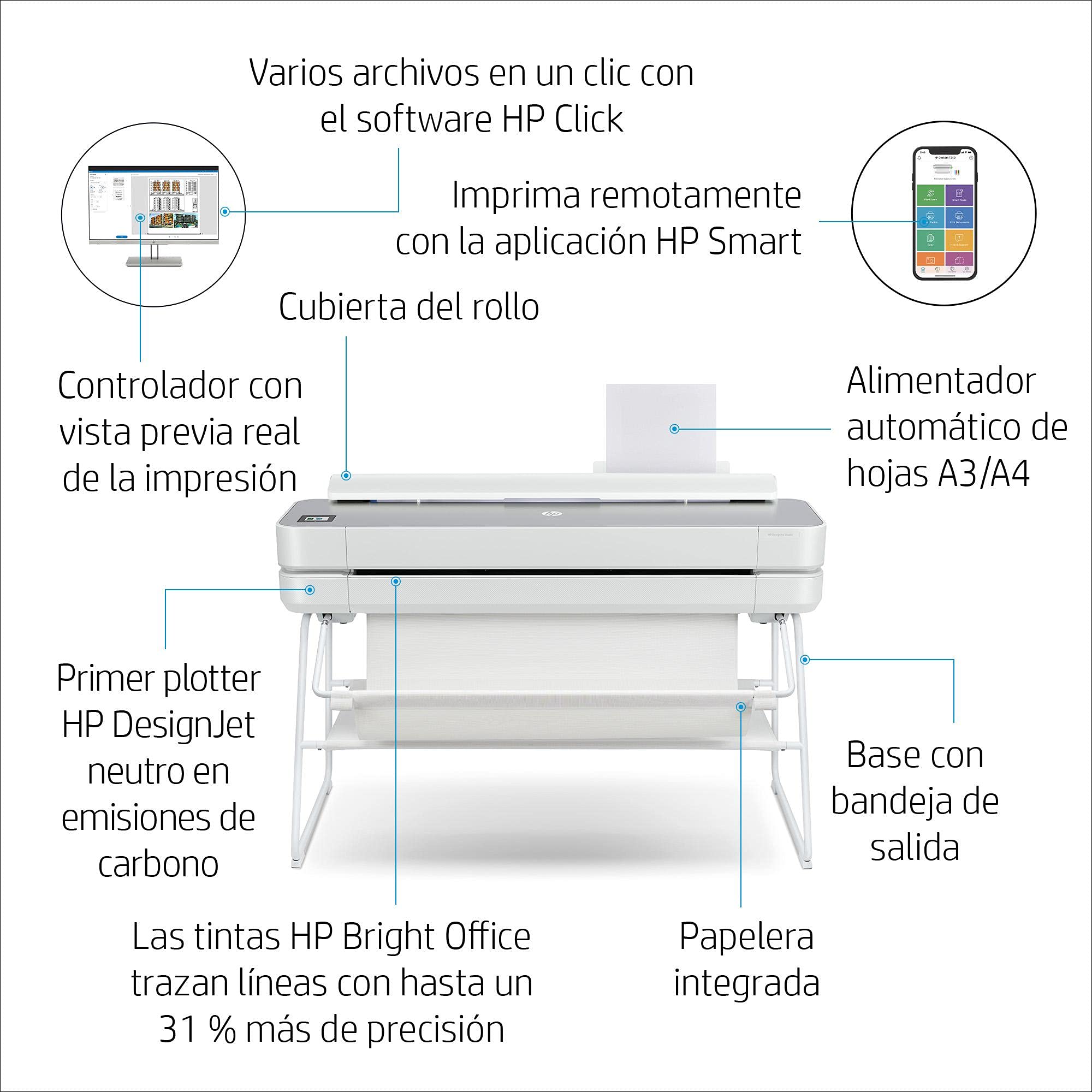 HP Impresora Plotter de Gran Formato DesignJet Studio - Steel, de 24 Pulgadas, hasta A1, Impresión Móvil, Wi-Fi, Gigabit Ethernet, USB 2.0 de Alta Velocidad, Garantía de 1 año (5HB12C)