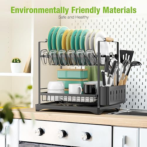 Miniatura 9 de Housmile Escurridor de platos, escurridor de platos de gran capacidad para encimera de cocina, escurridor de platos de acero inoxidable, estante de