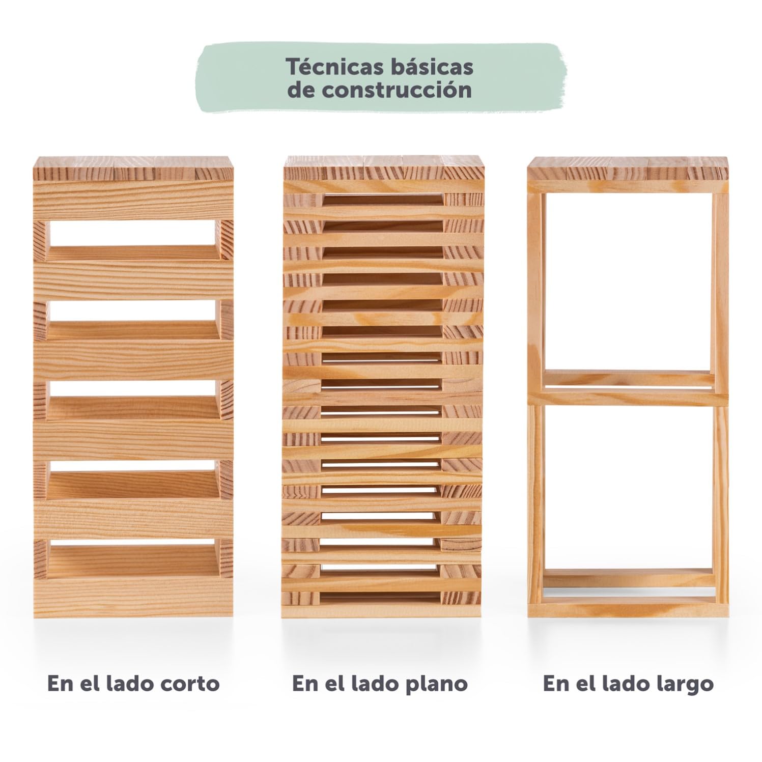 Laleni Bloques Madera construcción niños 220 Piezas Color Natural + 90 de Colores - Juego Bloques Madera y Caja - construcciones de Madera - Piezas Madera construcción niños - Bloques de Madera Pino