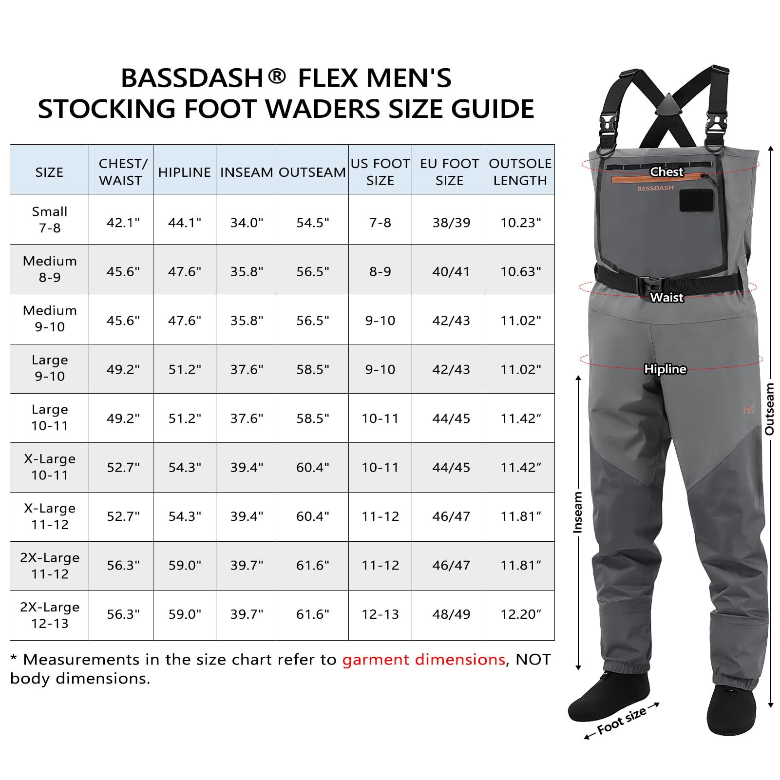 Bassdash Flex Hommes Cuissardes en Nylon Respirant Imperméables Pêche à la Mouche Pieds de Chasse Légers