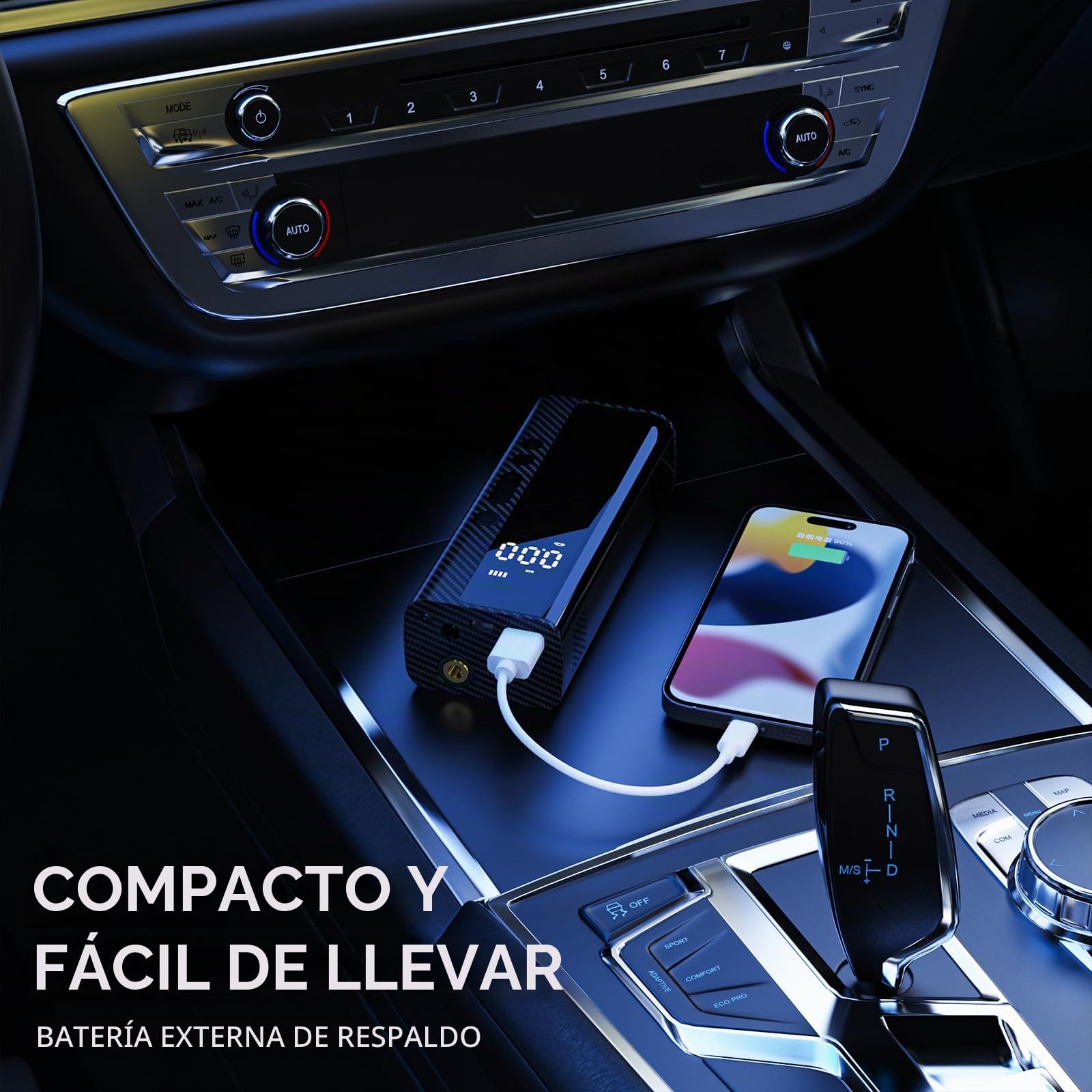 Compresores de Aire portátiles, 150PSI - Inflador electrico para Ruedas de Coche y moto - Mini Bomba para Bicicleta con Pantalla LCD Digital y Linterna LED