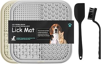 2 Pcs Dog Lick Mat with Suction Cups, Silicone Spatula and Brush, for Pet Anxiety Relief and Slow Feeding, Bathing and Grooming
