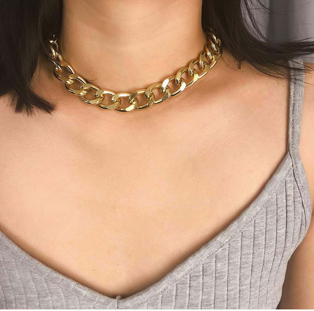 PLOUTOS Chunky Curb Chain Necklace For Women Gold Plated Statement Cuban Link Collar Choker Bold Fashion Jewelry Gift For Women Night Party Street Style - Image 3